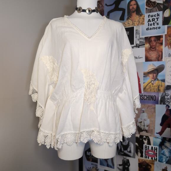 RAGA Tops - Embroidered Lace Trim Peplum Top Beach Summer